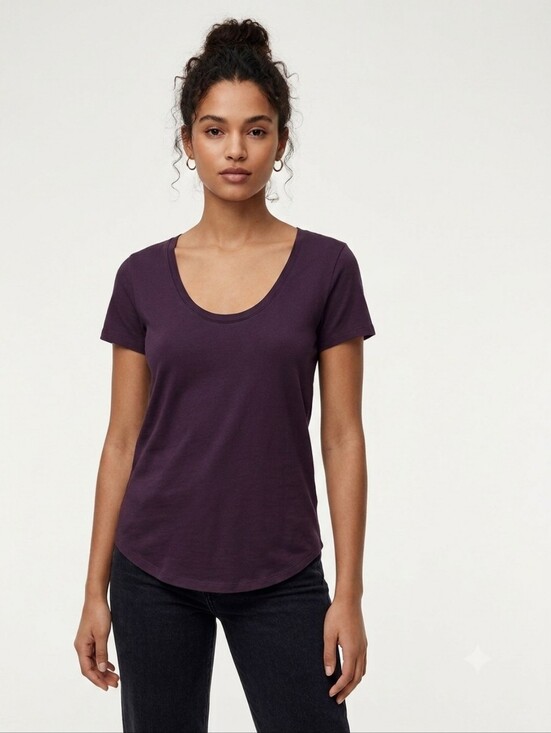 TNA Tops - TNA Aritzia Plum Purple Scoop Neck Cotton Modal Blend Short Sleeve Tee Size S